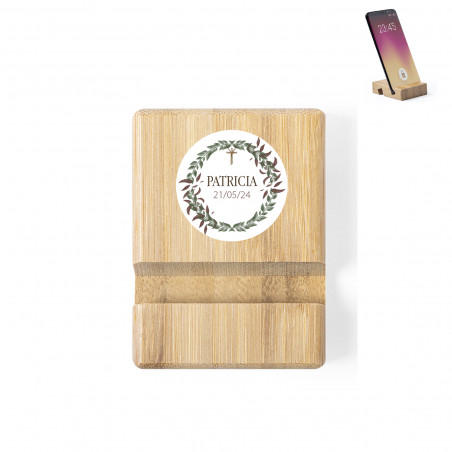 Suporte para celular de bambu personalizado para comunhão