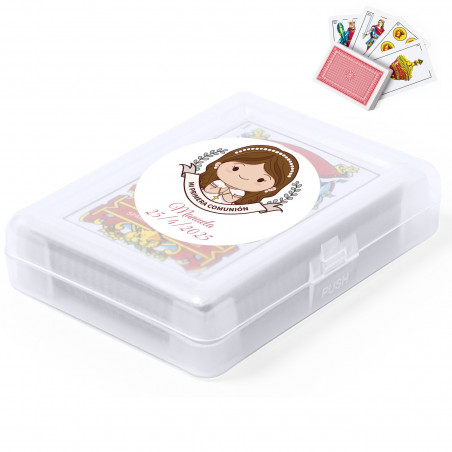 Baralho espanhol personalizado para primeira comunhão com adesivo personalizável