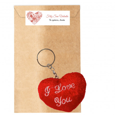 Chaveiro coração vermelho com envelope kraft personalizado detalhe romântico para o dia dos namorados