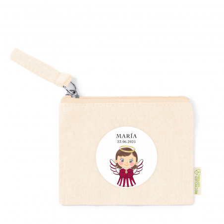 Porta-moedas de algodão com adesivo 5 cm design anjo para lembranças de batizado menina
