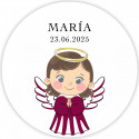 Porta-moedas de algodão com adesivo 5 cm design anjo para lembranças de batizado menina