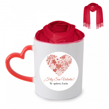 Chal bordô em caneca com alça em forma de coração e adesivo romântico para o Dia dos Namorados
