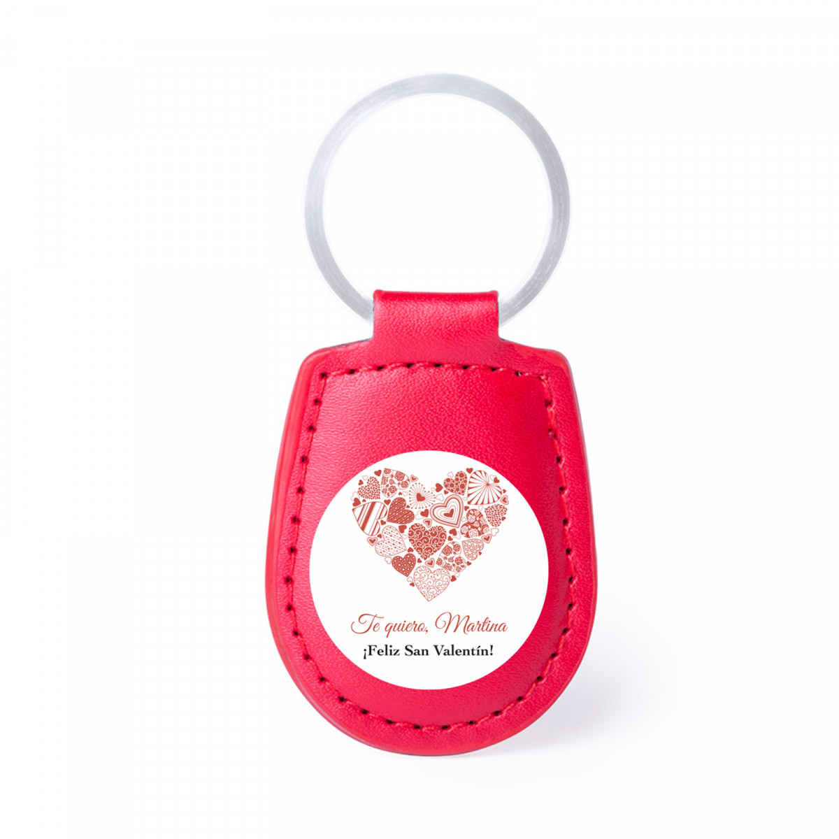 Chaveiro de couro sintético vermelho com adesivo romântico personalizado para presentear
