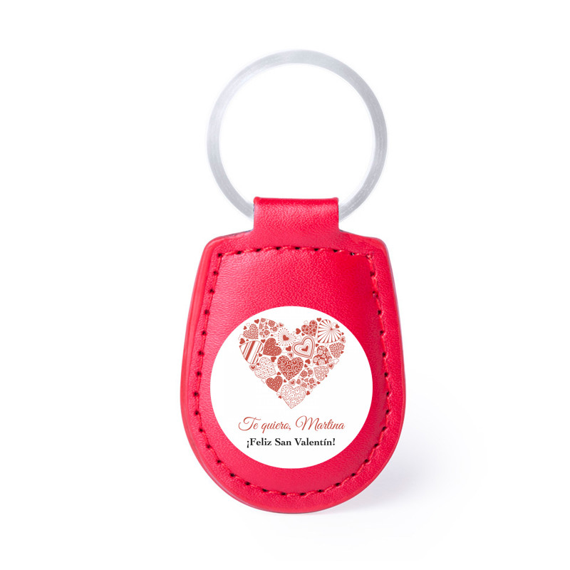 Chaveiro de couro sintético vermelho com adesivo romântico personalizado para presentear