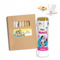 Conjunto para colorir com lápis e folhas com adesivo de aniversário e bolhas de Minnie para presentear