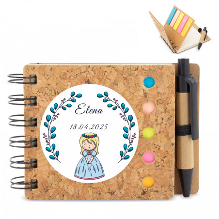 Caderno de cortiça eco personalizado com autocolante de primeira comunhão para menina