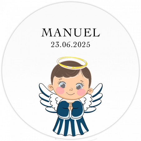 Vela aromática de baunilha com adesivo design anjo para detalhes batizado menino