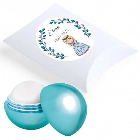 Bálsamo labial personalizado para primeira comunhão com estojo e adesivo decorativo
