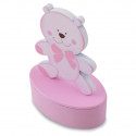 Caixinha de madeira em forma de urso rosa personalizada lembrança doce para batizado