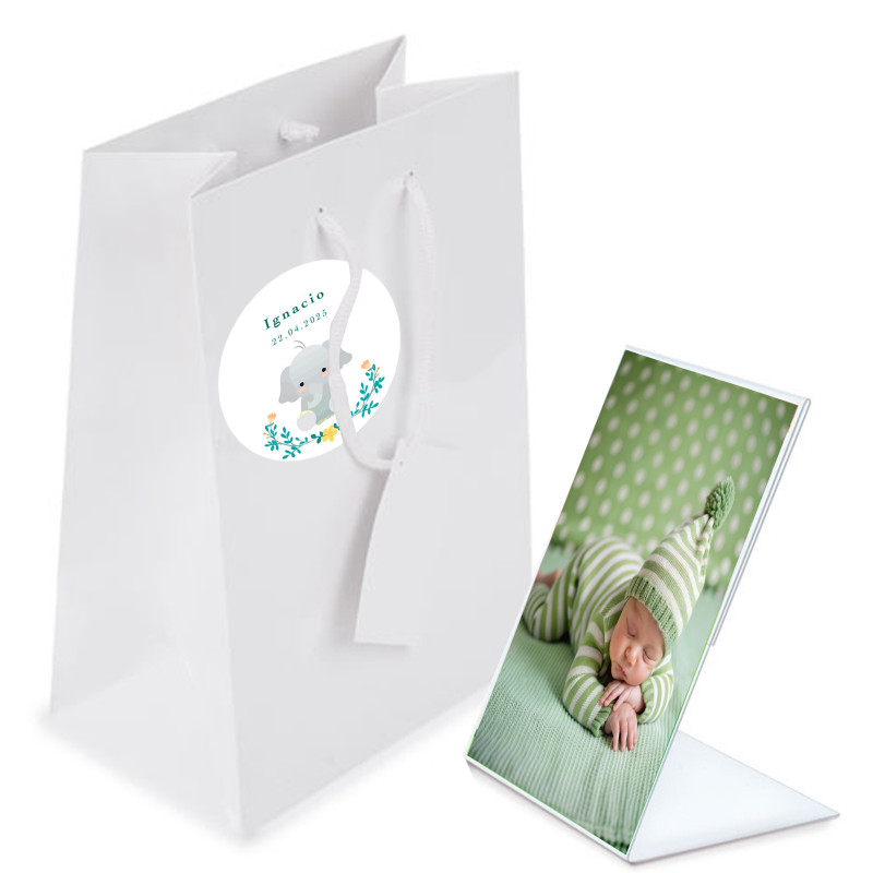 Porta-retratos de metacrilato personalizado com bolsa de presente
