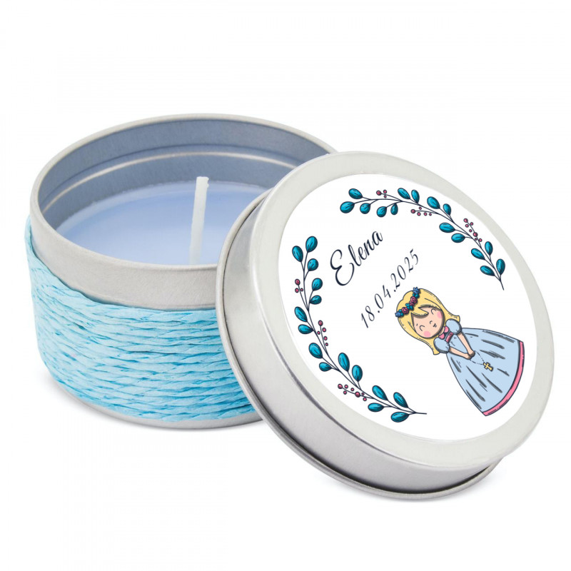 Vela aromática em lata personalizada para primeira comunhão lembrança doce e decorativa