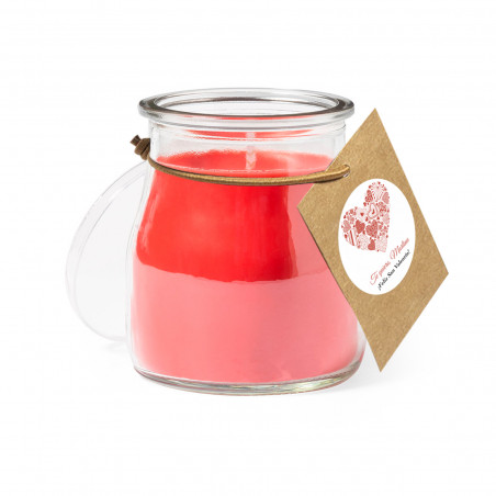 Vela aromática vermelha com adesivo romântico personalizável para detalhe