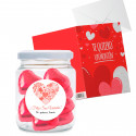 Bombons de chocolate em pote personalizado com cartão "Te quero um montão" para presentear