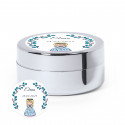 Bálsamo prata com elegante adesivo personalizável para detalhes primeira comunhão menina