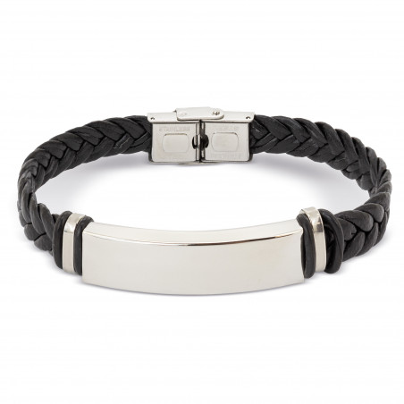 Pulseira masculina em couro e aço inoxidável com caixa de presente personalizada