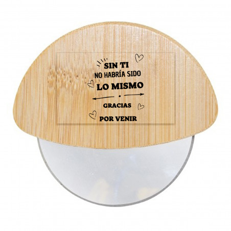 Cortador de pizza de bambu personalizado detalhe prático e original para eventos especiais