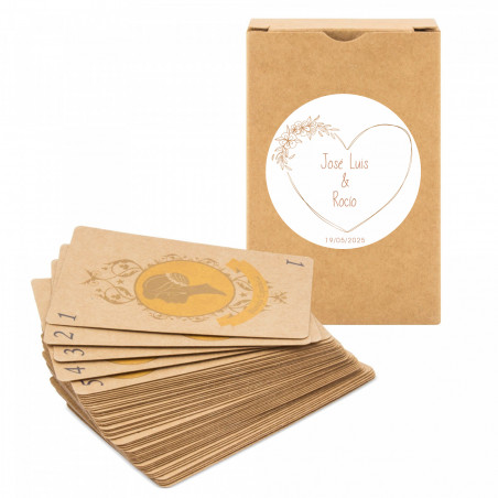 Baralho de cartas eco kraft com adesivo minimalista para detalhes de casamentos