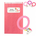 Pulseira unicórnio em envelope kraft rosa com adesivo personalizável para presentear