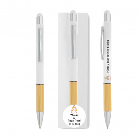 Caneta com bambu personalizada e estojo para lembranças de casamento