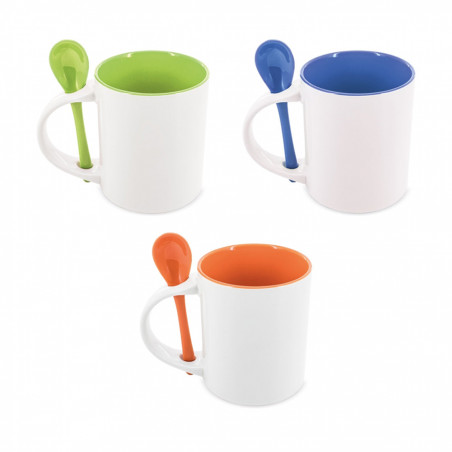 Caneca mug com interior colorido e colher incorporada para presentear especial subliminação