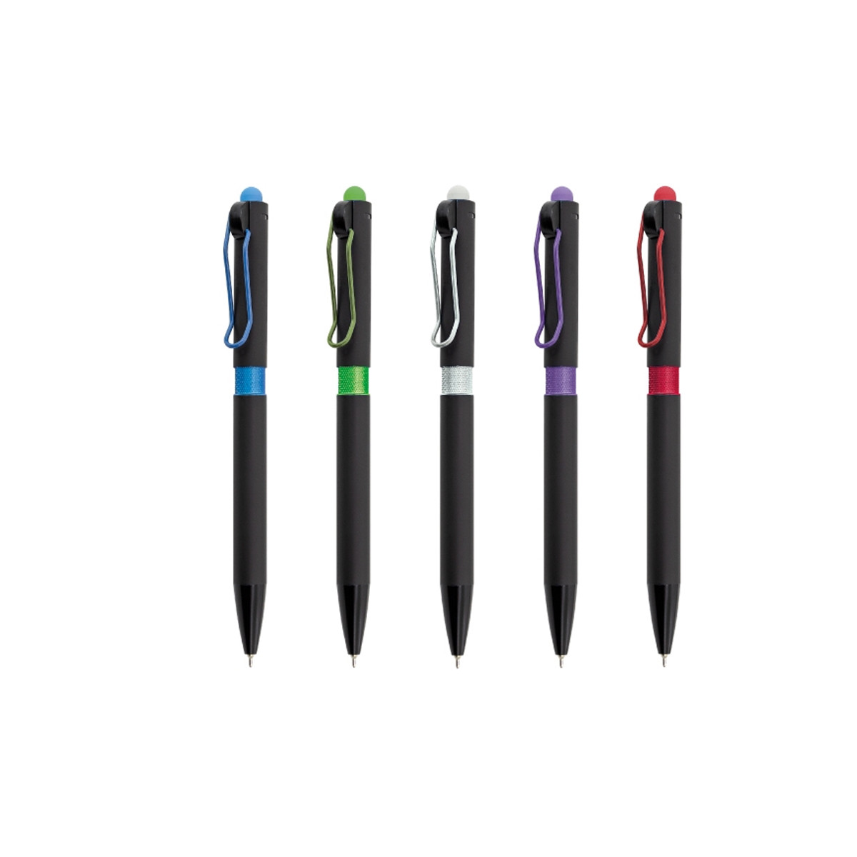 Caneta de semigel preta com detalhes de várias cores