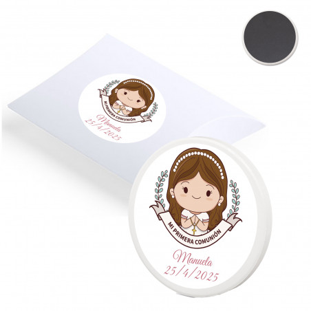 Imã de cerâmica personalizado com adesivo de comunhão de menina
