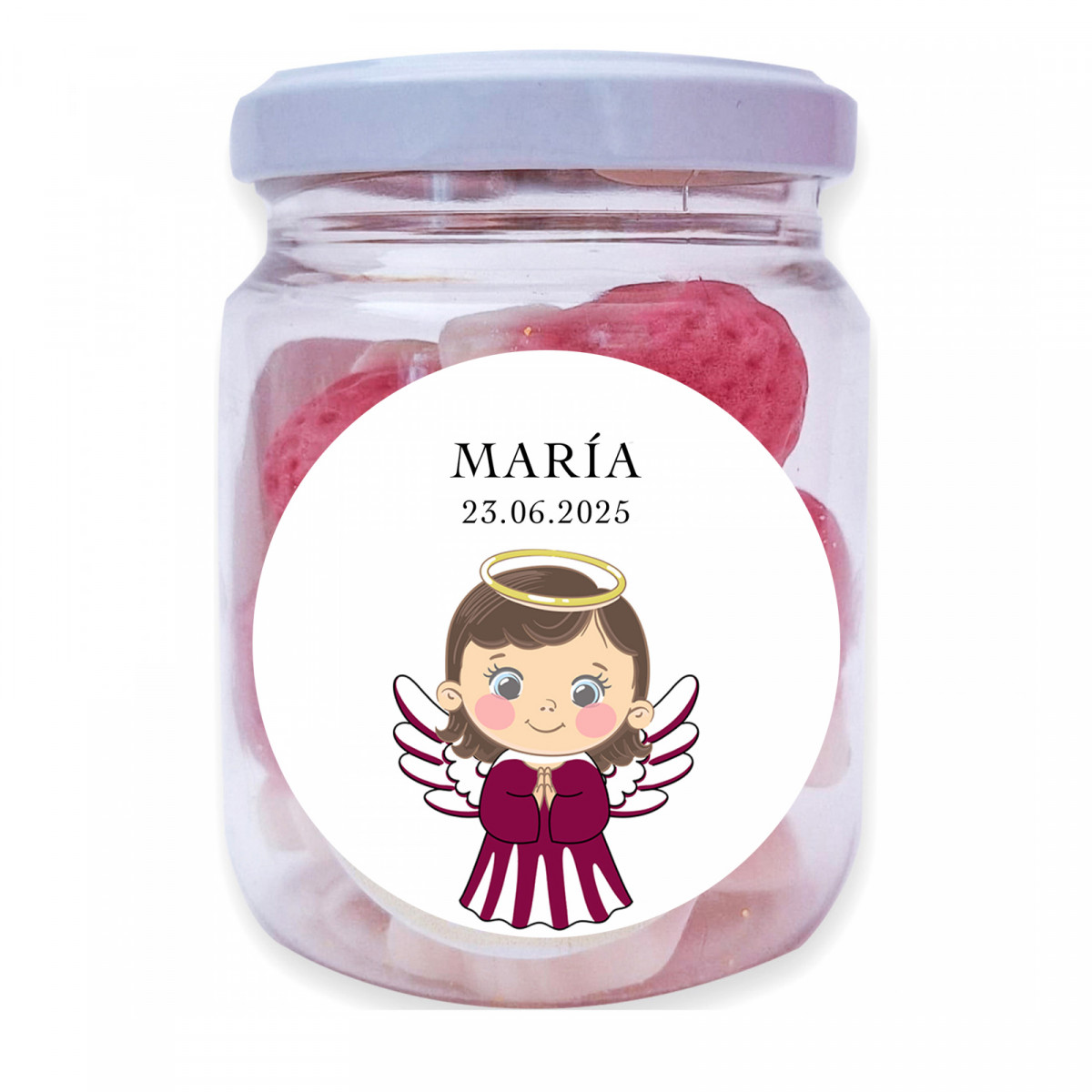 Tarro de morangos de goma para Batizado de menina
