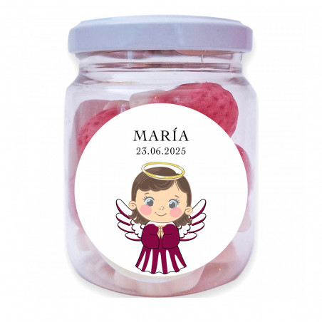Pote de morangos doces para o batismo de uma menina