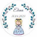 Vela aromática azul com tampa de cortiça e cartão personalizado para Comunhão de menina