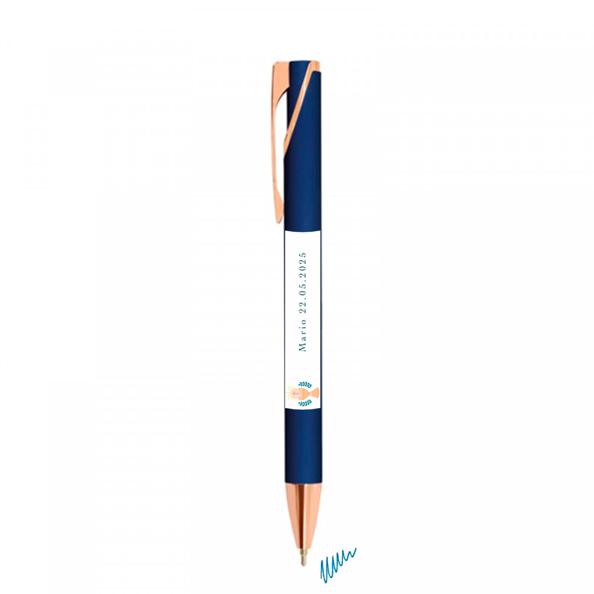 Caneta Pierre Cardin semi gel azul marinho com adesivo de primeira comunhão para detalhes de menino