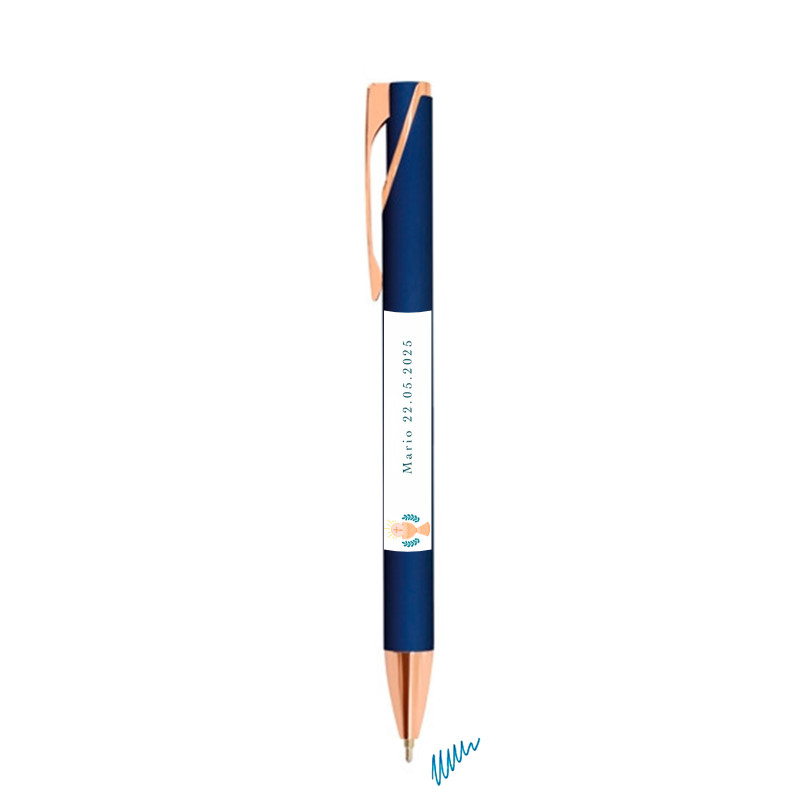 Caneta Pierre Cardin semi gel azul marinho com adesivo de primeira comunhão para detalhes de menino