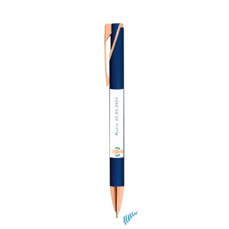 Caneta Pierre Cardin semi gel azul marinho com adesivo de primeira comunhão para detalhes de menino