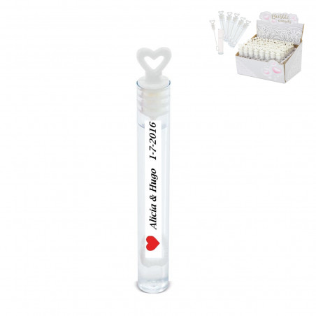 Mini pomperos com fixação de coração em pacote de 48 unidades com adesivos de casamento personalizados
