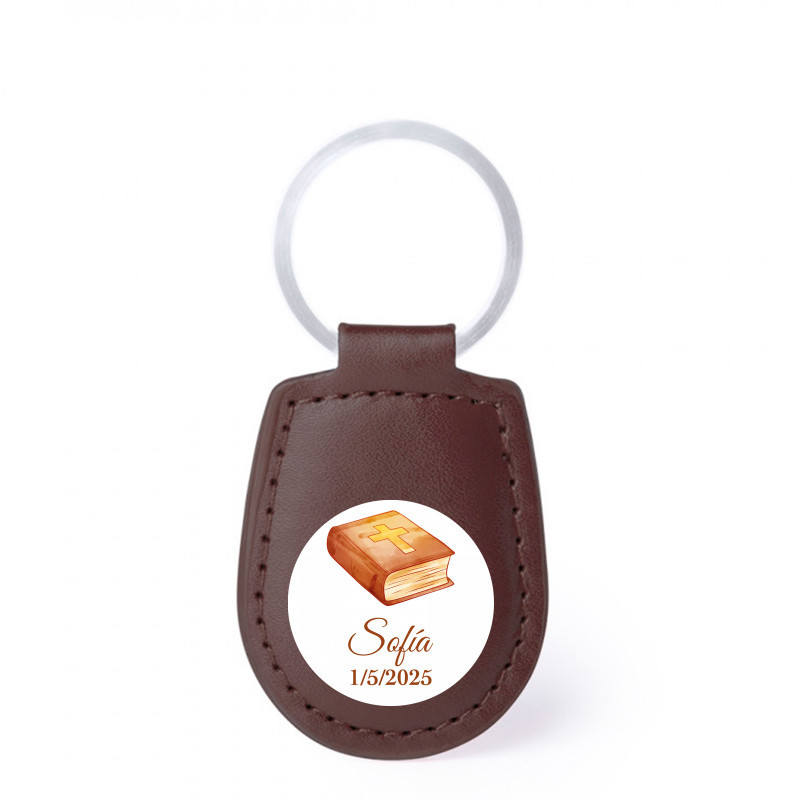 Chaveiro de polipropileno marrom com adesivo de 2 cm para comunhão para presentear