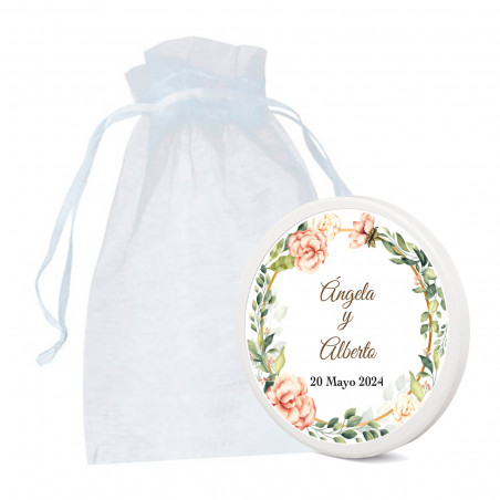 Imã de cerâmica com adesivo com flores e bolsa de organza para detalhes de eventos