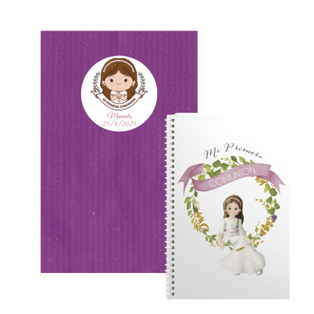 Caderno pequeno de anéis com envelope e adesivo de comunhão