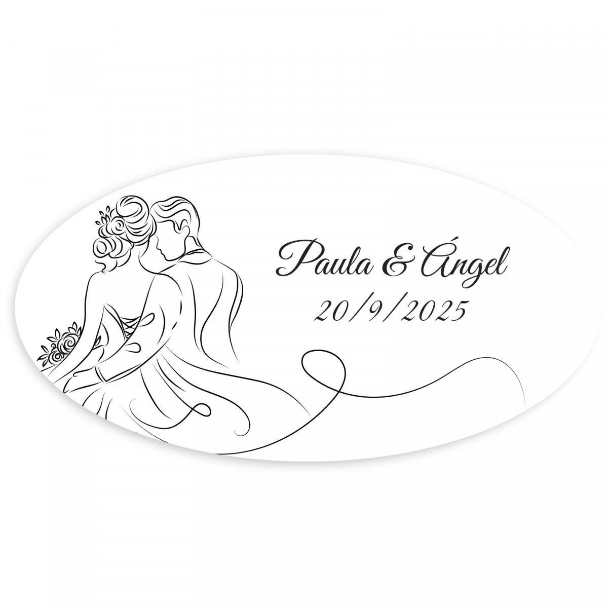 Adesivo personalizado oval design linear noivos para Casamento