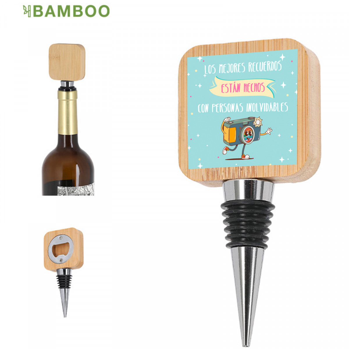 Tampa de vinho com abridor e adesivo simpático para detalhes