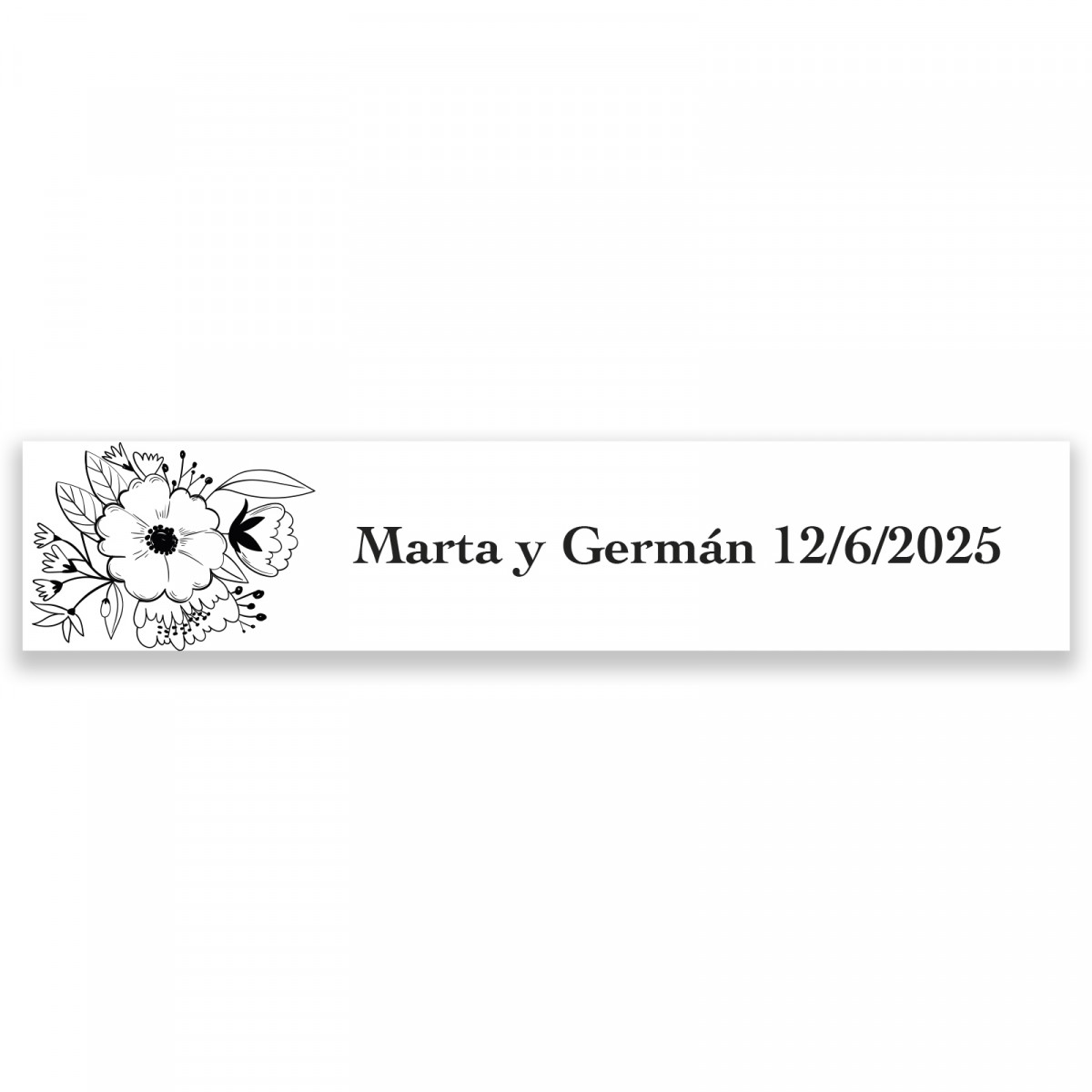 Adesivo personalizado 5x1 fundo branco floral para eventos