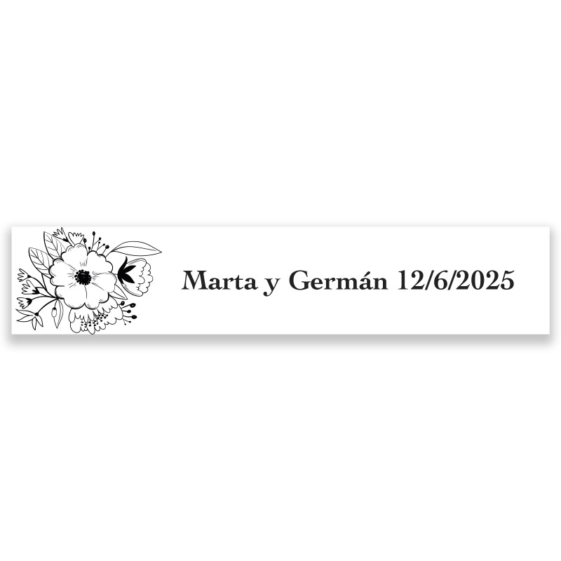 Adesivo personalizado 5x1 fundo branco floral para eventos