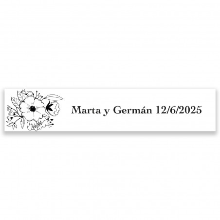 Adesivo personalizado 5x1 fundo branco floral para eventos