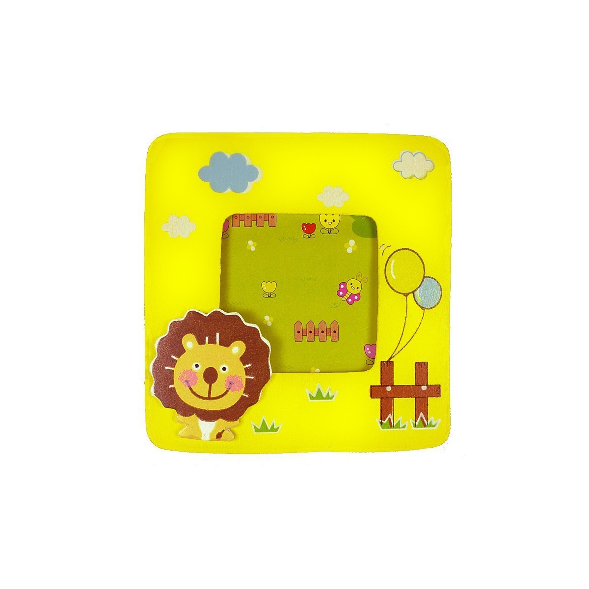 Porta-retrato infantil de madeira com leão