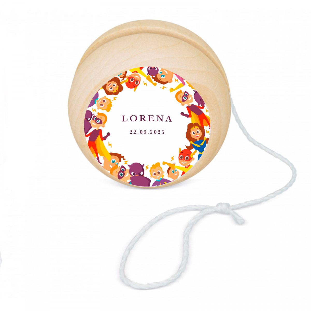 Yoyo de madeira com adesivo super-heróis para presentear