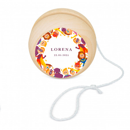 Yoyo de madeira com adesivo super-heróis para presentear