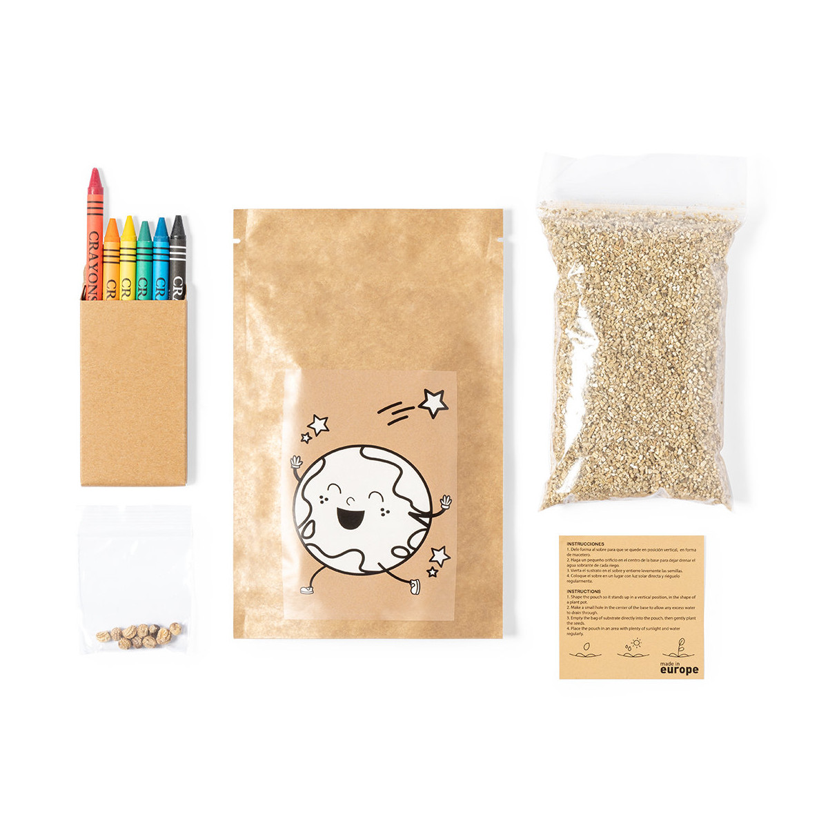Pote para colorir com sementes e giz de cera para detalhes originais