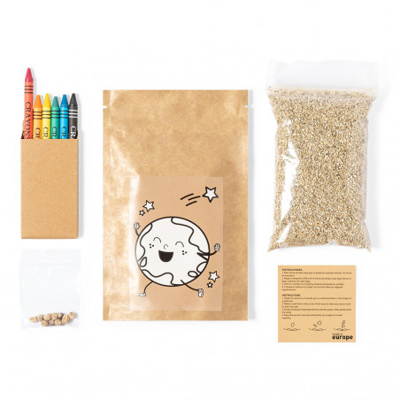 Pote para colorir com sementes e giz de cera para detalhes originais