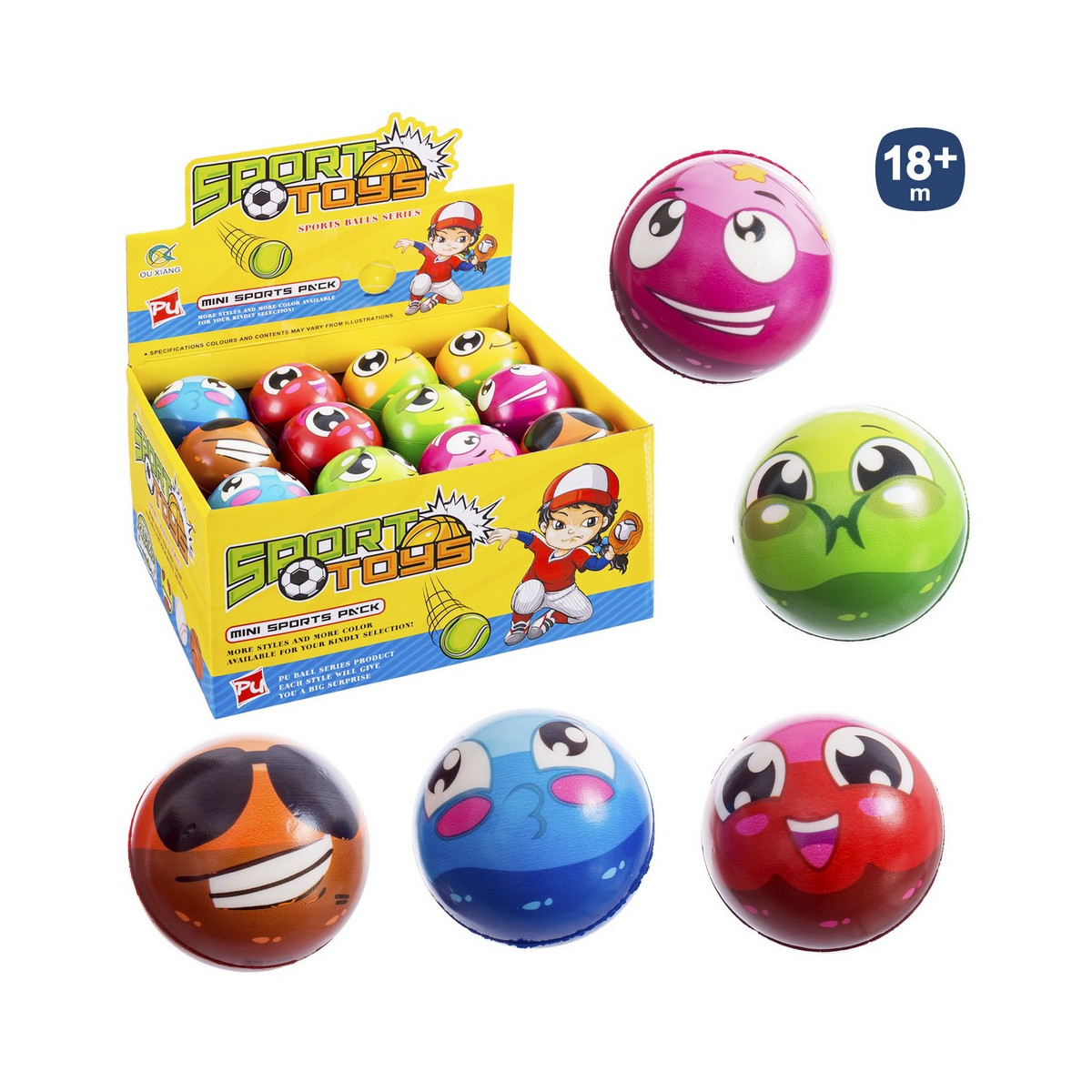 Bola de espuma com design de carinha simpática e emoticons