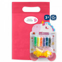 Plastilina colorida com design de unicórnio em bolsa fúcsia com adesivo personalizável para detalhes