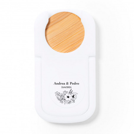 Suporte para celular com moeda de bambu e adesivo floral transparente para lembrancinhas de convidados