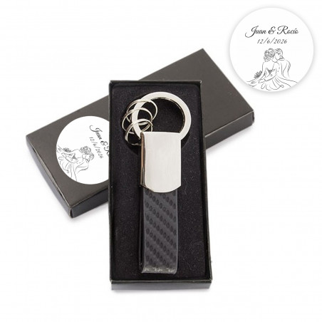 Chaveiro elegante em caixa de apresentação personalizada para detalhe de casamento